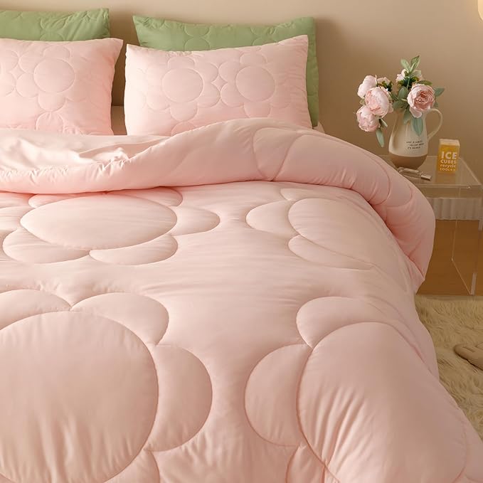 KAREVER Pink Flower Comforter King Pink Sunflower Print Bed King Comforter Set 3 Pieces Dark Pink Floral Comforter Set for Women Girls Bedroom Decor All Season Hotel Quality Comforter Set