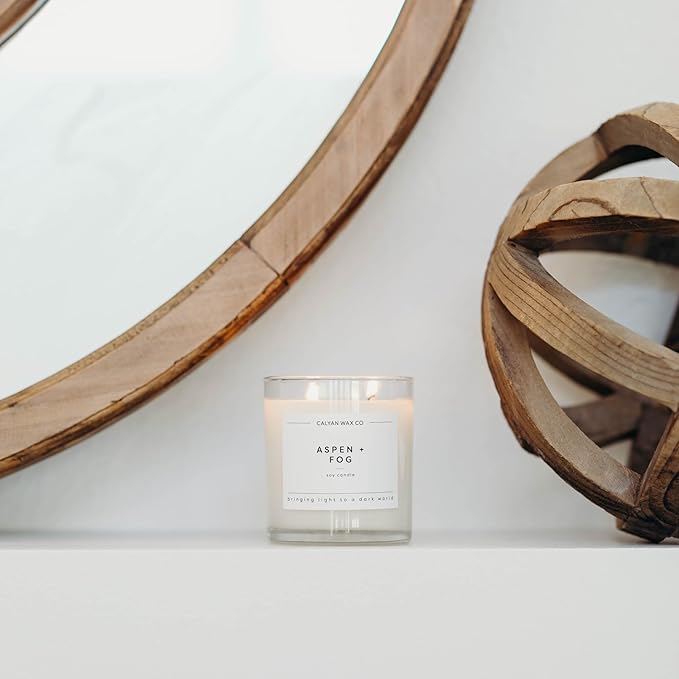 Calyan Wax Co. 2 Wick Candle, Aspen + Fog Scented Candle, 37 Hour Burn Time, Aromatherapy Soy Candles, Non Toxic & Vegan Soy Wax, Glass Tumbler Scented Candles, 8.8oz