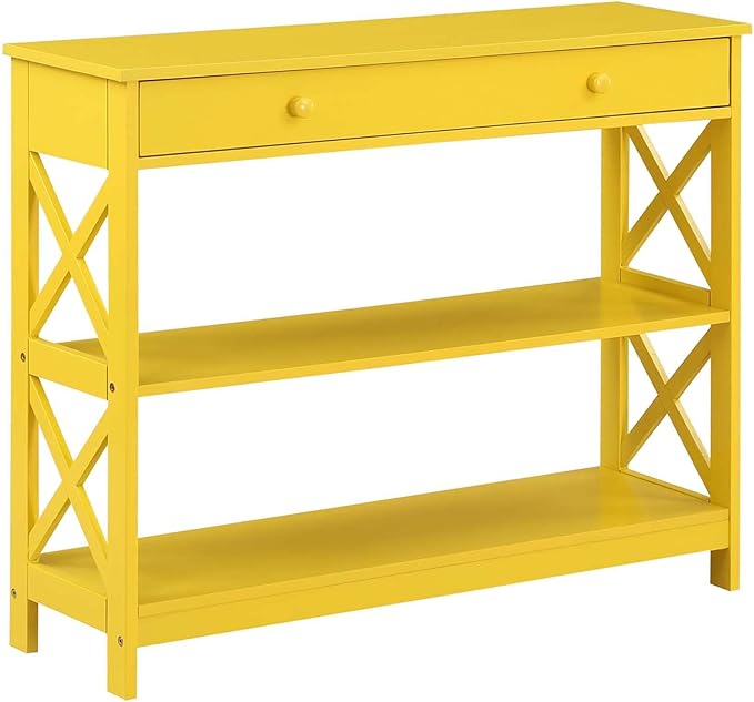 Convenience Concepts Oxford 1 Drawer Console Table with Shelves, Yellow