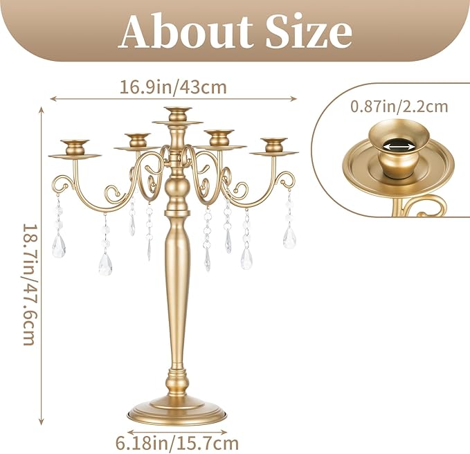 Sziqiqi Wedding Candelabra Table Centerpiece: 5 Arm Candelabras for Candlesticks - Gold Candle Holder Set of 2 for Christmas Engagement Birthday Party Event