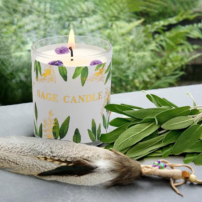 Candles, 6 Pack Sage Candle for Cleansing House Negative Energy, Scented Candles Gifts Set for Women, Crystal Candle Clearance with Crystal Healing Stones, Alternative to Smudge Sticks, Relax & Mind