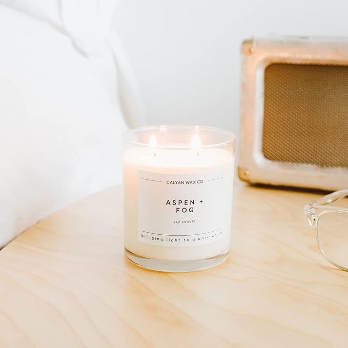 Calyan Wax Co. 2 Wick Candle, Aspen + Fog Scented Candle, 37 Hour Burn Time, Aromatherapy Soy Candles, Non Toxic & Vegan Soy Wax, Glass Tumbler Scented Candles, 8.8oz