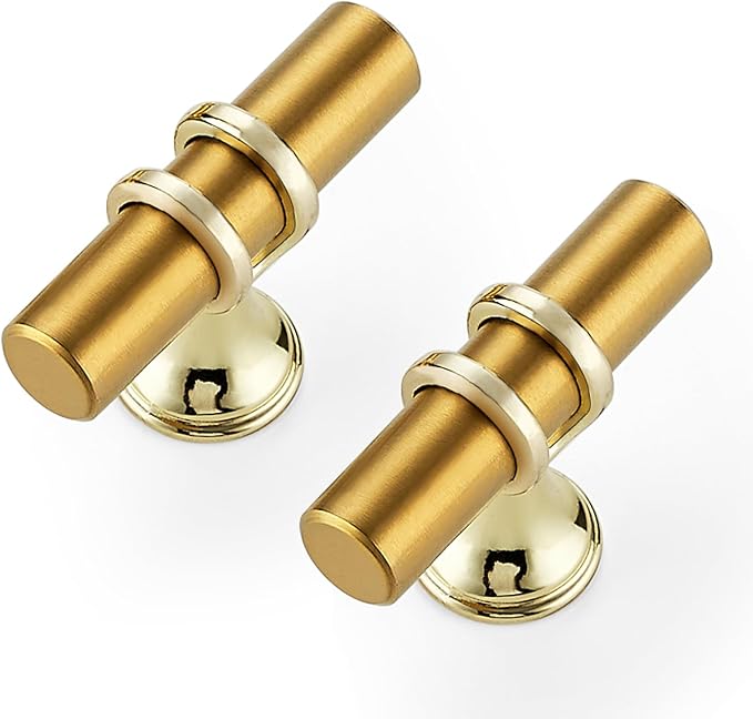10 Pack Brushed Brass Cabinet Knobs - Gold Kitchen Cabinet Knobs Closet Pulls for Kitchen Drawer Stainless Steel Dresser Hardware 2in Length Single Hole