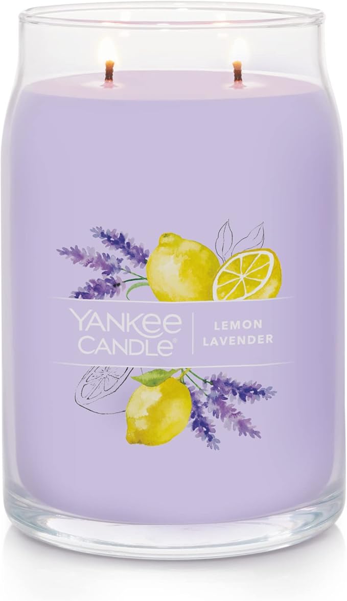 Yankee Candle Lemon Lavender Scented, Signature 20oz Large Jar 2-Wick Candle, Over 60 Hours of Burn Time