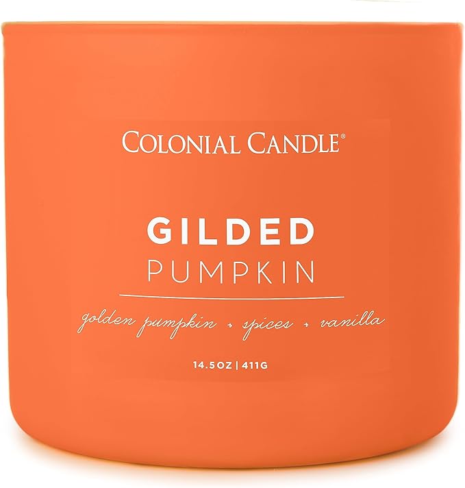 Colonial Candle Gilded Pumpkin Scented Jar Candle, Pop of Color Collection, 3 Wick, Orange, 14.5 oz - Up to 60 Hours Burn (Pack of 2)