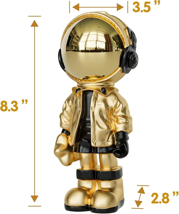 Small Figurine Statue Astronaut Sculpture Decor,Sculpture for Home Decor,Arts Gold Shelf Decoration,Cool Metal Mask Table Decor,Mini Ornament