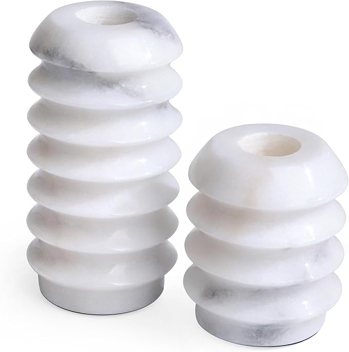 HofferRuffer Marble Candlestick Holders, Set of 2 Natural Stone Candle Holder Decorative Candle Stands for Wedding, Dinning, Party, Table Centerpieces, Fits 3/4'' Thick Candles (MarbleWhite)