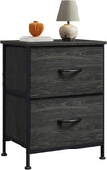 WLIVE Night Stand, Small Dresser with Drawers, Dresser for Bedroom with 2 Fabric Drawer, Black Bedside Table End Table, Dorm Nightstand, Closet Organizer, Charcoal Black Wood Grain Print