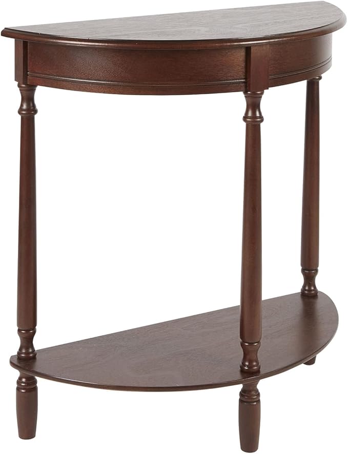 Decor Therapy Simplify Half Round Accent Table, Walnut, 28.25w 11.8d 28.25h