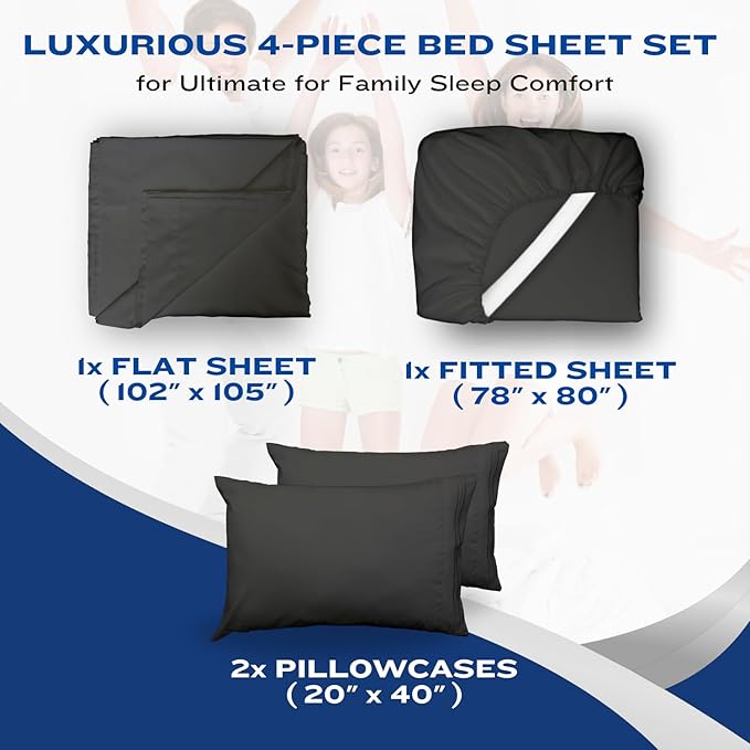 DREAMCARE King Size Sheets Set - Cooling Bed Sheets - 4pcs Set - up to 15" Deep Pocket King Sheet Set – Soft & Long Lasting Cooling - 100% Fine Brushed Polyester with Side Pocket - Gray
