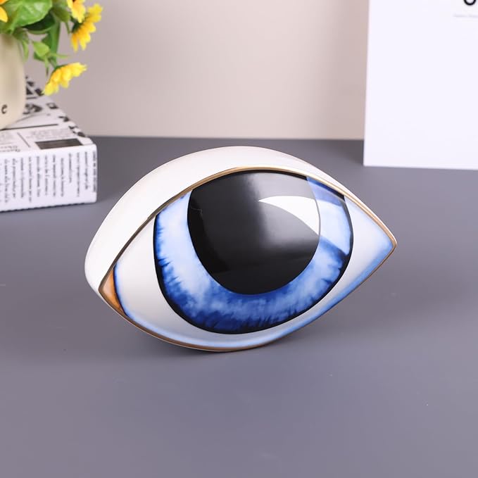 Big Eye Sculpture, Ceramic Eye Statue, Modern Design Decor Home Living Room, Entryway, Bedroom, TV Stand, Shelf, Spiritual Decor Dining Table Centerpiece (Blue)