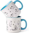 AmorArc 22 OZ Large Ceramic Coffee Mugs Set of 2, Oversized Mugs With Big Handle for Men Women Dad Mom, Big Mug With Textured Dogs Cats Patterns for Office & Home -Microwave Safe, 2 Pcs-Blue