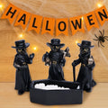 4Pcs Halloween Plague Doctor Figurine with Light-Up Skeleton in Coffin – Mini Gothic Resin Halloween Decorations for Tabletop, Mantel, Indoor Display Gifts for Indoor Home Decor
