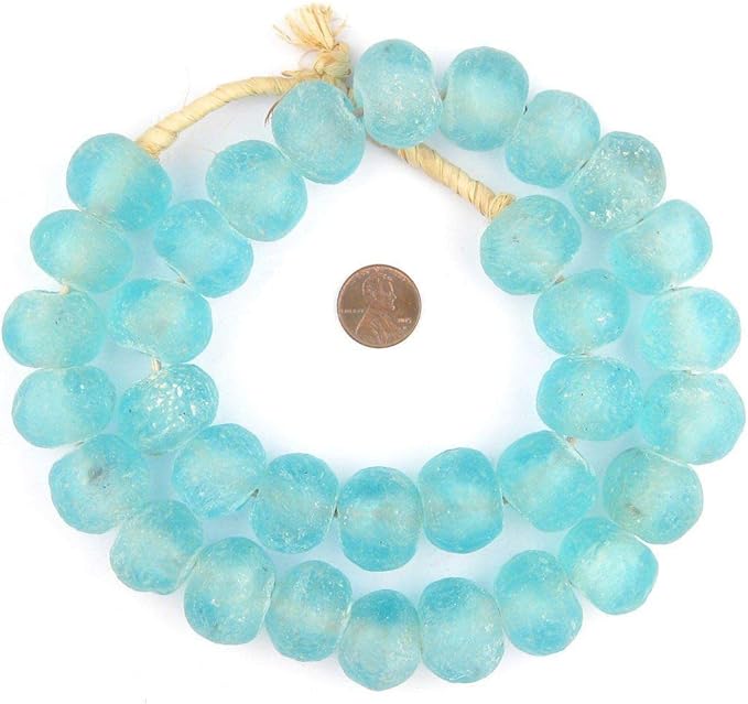 Jumbo Recycled Glass Beads, 21–25mm – African Sea Glass for Wall Hangings, Coffee Table Decor, Shelf Styling, and Home Accents – (Clear Marine) – The Bead Chest