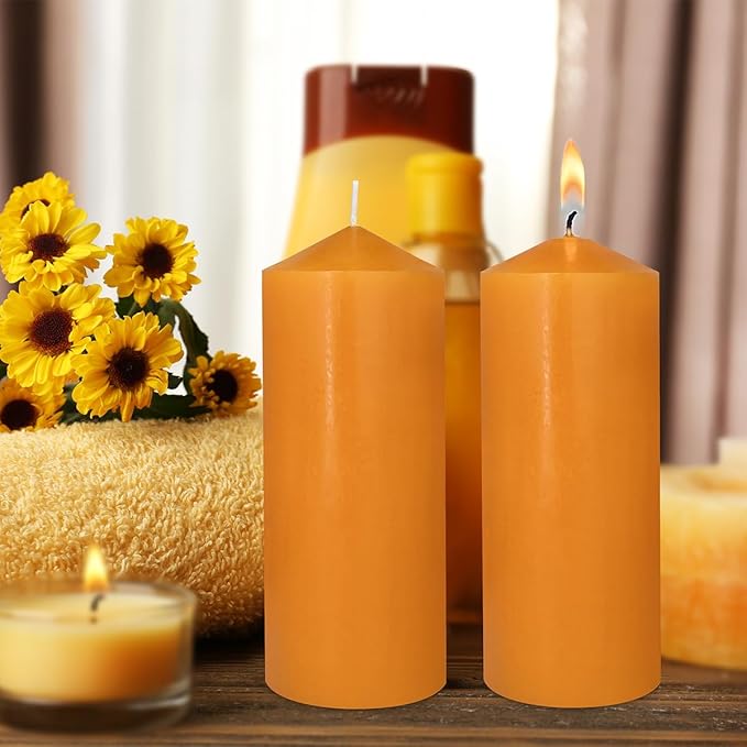Pillar Candles Set of 2, 3x8 inches Unscented Large Orange Candle,Tall Candles Bulk, Home Wedding Decor Candles