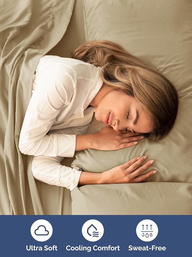 Extra Deep Twin XL Sheet Set - 4 Piece Breathable & Cooling Sheets - Hotel Luxury Bed Sheets Set - Easy & Secure Fit - Soft, Wrinkle Free & Comfy Sheets Set - Beige Sheet Set with Extra Deep Pockets