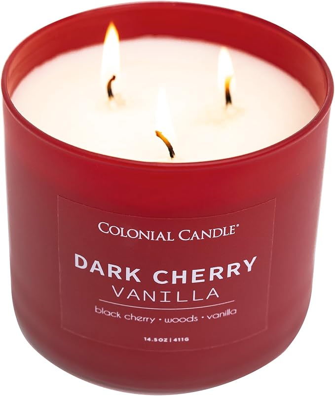 Colonial Candle Dark Cherry Vanilla Scented Jar Candle, Pop of Color Collection, 3 Wick, 14.5 oz - Up to 60 Hours Burn