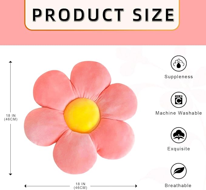 3Pcs Flower Pillows, 18'' Plush Flower Shaped Throw Pillow, Butt Cushion, Floor Pillow, Decorative Seating Cushion for Bedroom, Sofa, Chair, Cute Room Decor (Pink)
