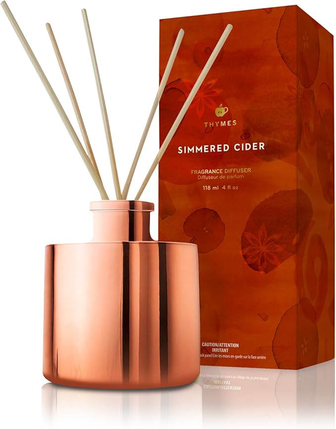 Thymes Petite Oil Reed Diffuser Set – Includes Reed Diffuser Sticks, Fragrance Oil, & Glass Bottle – Luxury Home Decor – Fall Decor – Fall Scents – Rose Gold (Simmered Cider, 4 fl oz)