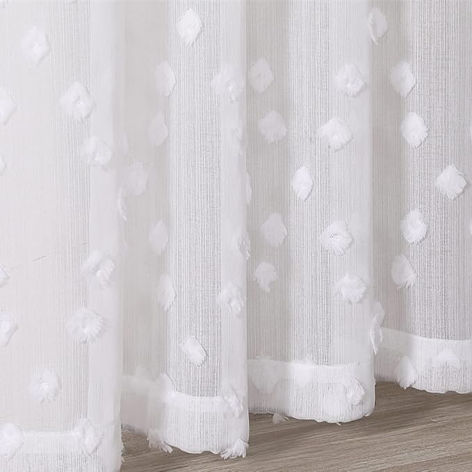 MYSKY HOME Pom Pom White Sheer Curtains for Bedroom Girls Room Curtains 72 Inches Long for Nursery Kids Light Filtering Boho Window Drapes, Rod Pocket, 38" Wide, 2 Panels