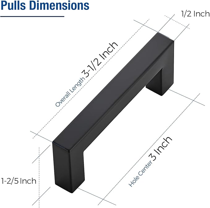 JOY DECOR Cabinet Handles, Black Cabinet Pulls, 2 Pack Kitchen Closet Handles 3 Inch, Square Drawer Pulls Stainless Steel Drawer Hardware, 76mm Hole Centers