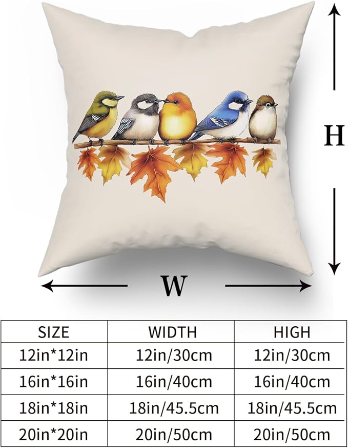 Giwawa Colorful Fall Birds Pillow Covers Pack of 2 16x16 Inch Autumn Thanksgiving Maple Leaf Branch Decorative Throw Pillow Cases Cotton Soft Cushion Covers for Sofa Couch Season Patio Car
