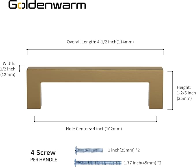goldenwarm 20 Pack Champagne Bronze Cabinet Pulls Bronze Drawer Pulls 4 Inch Kitchen Cabinet Handles Champagne Gold Drawer Handles T Bar Square Hardware for Kitchen Bedroom Cupboard, 102mm Hole Center