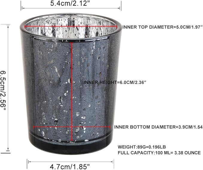 Black Mercury Glass Tea Light Holders Set of 36 - Elegant Votive Candle Holders for Weddings, Showers and Home Decor - Perfect for Table Centerpieces and Parties (Glass, Black)