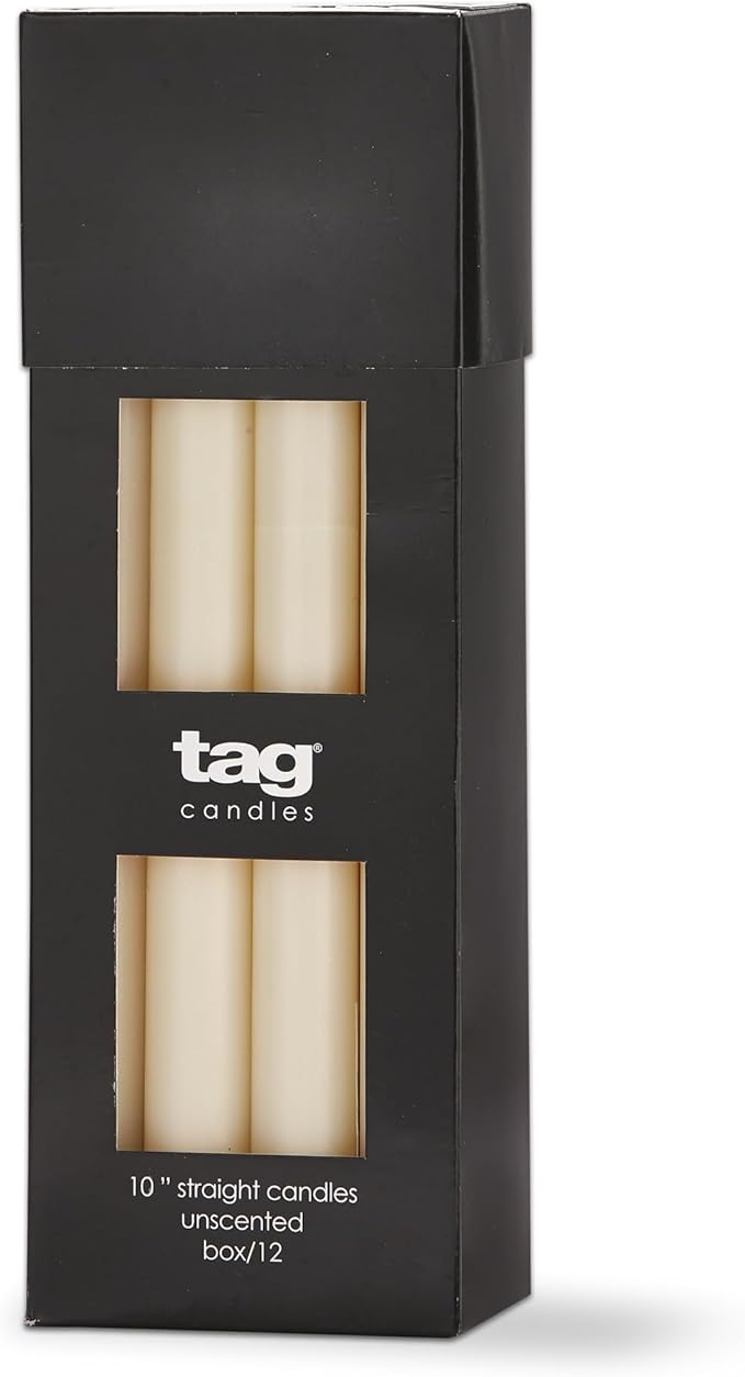 tag Color Studio 10" Straight Taper Unscented Smokeless Paraffin Wax Candle Ivory Burn Time 10 hrs.Sold in Units of 1 10" Ivory