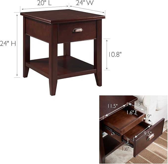 Leick Home Laurent Solid Wood Side Table with Hidden Compartment, Chocolate Cherry Brown, Perfect for Living Rooms, Bedrooms, and Offices, 10507-SC