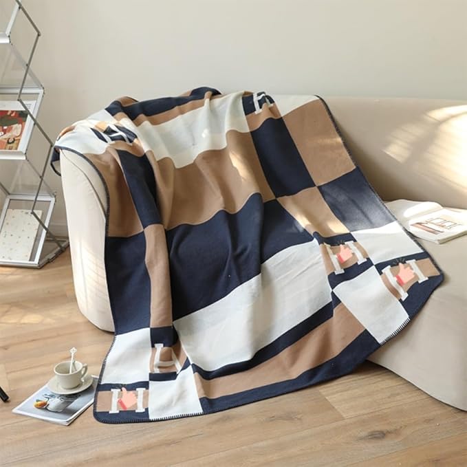 h Blanket Soft Fleece Sofa Throw Blanket for Women Couch Bed Plush Wool Stitch Flannel Cozy Large Comfy Quilt Aesthetic New Home Living Dorm Bedroom Decor Travel Essentials Gifts (Navy)