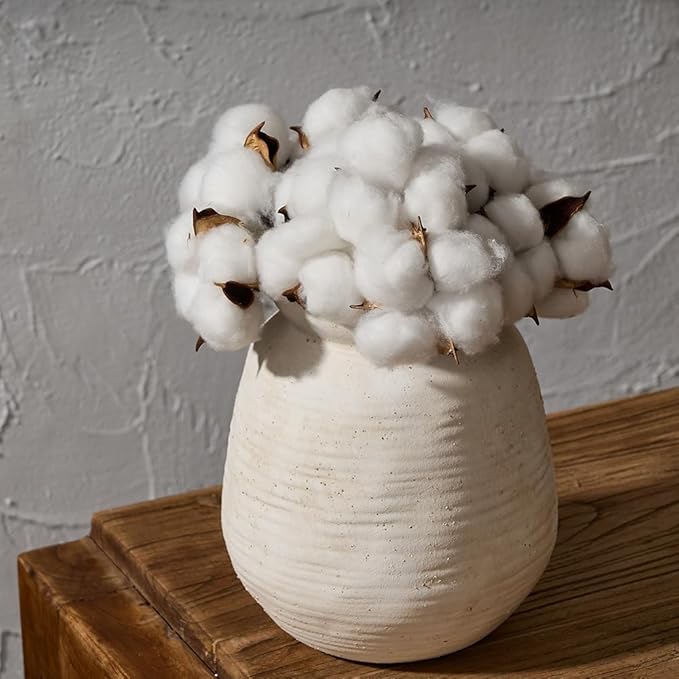 SIDUCAL Ceramic Rustic Farmhouse Vase | 7.3 Inch Pottery Decorative Flower for Home Decor | Sand Glaze Finish Boho Vase for Table, Living Room, Bathroom Decoration, Shelf Decor, Mantel, White