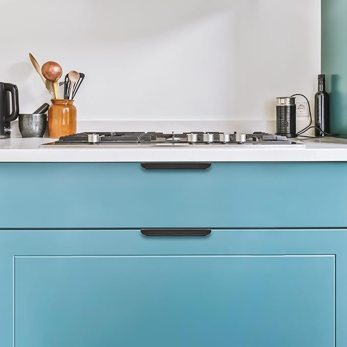 Ravinte Hardware 20 Pack Black Cabinet Handles, 5 Inch (128mm) Finger Edge Pulls, 4 Inch Hole Center, Finger Pulls for Cabinets