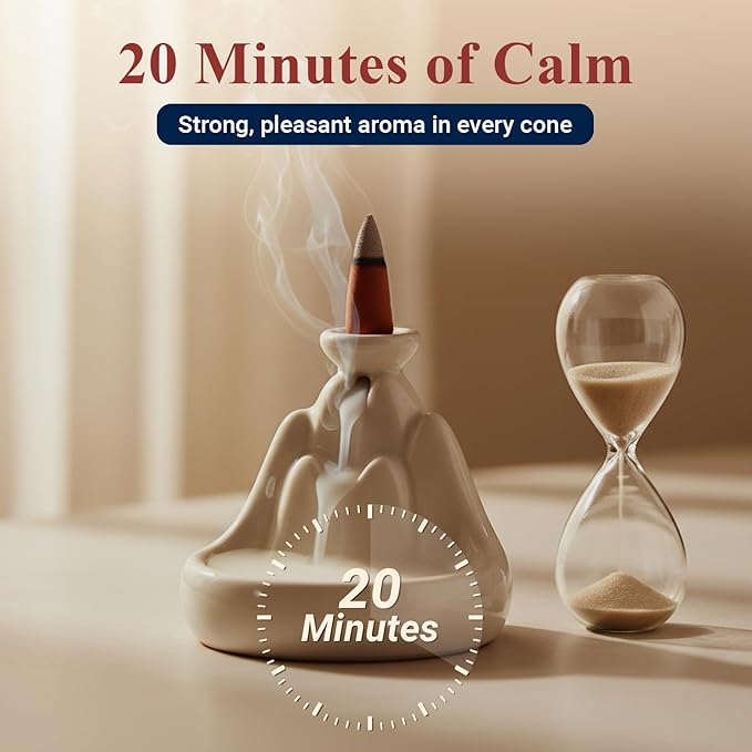 Tulasi Backflow Incense Cones with Natural Oils, Scents Set of 12 Fragrances (120 Cones) Calming Home Aromatherapy, Yoga, Meditation, Relaxing, Mixed Scents with Natural Oils, Thanks Giving