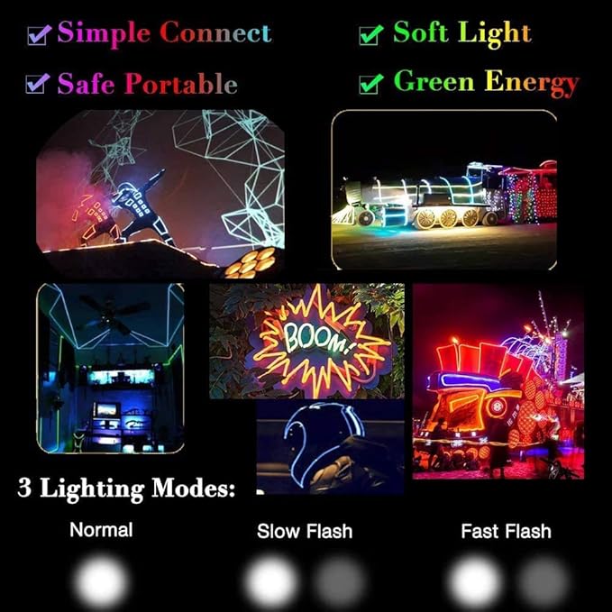 MaxLax EL Wire Yellow, 9.8ft/3m Portable Battery Pack Neon Light Strip 360° Cuttable Glowing Rope Lights for Parties, Halloween, DIY Decoration