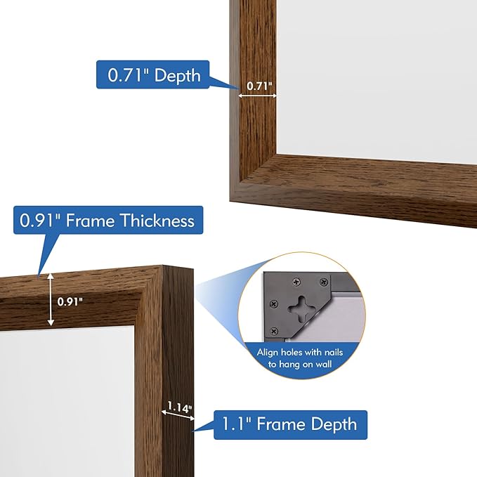 Rectangle Walnut Bathroom Mirror 55x30 Inch, Anti-Rust 4MM Tempered Glass, Modern Vanity Mirror for Bathroom, Horizontal or Vertical Wall Mount