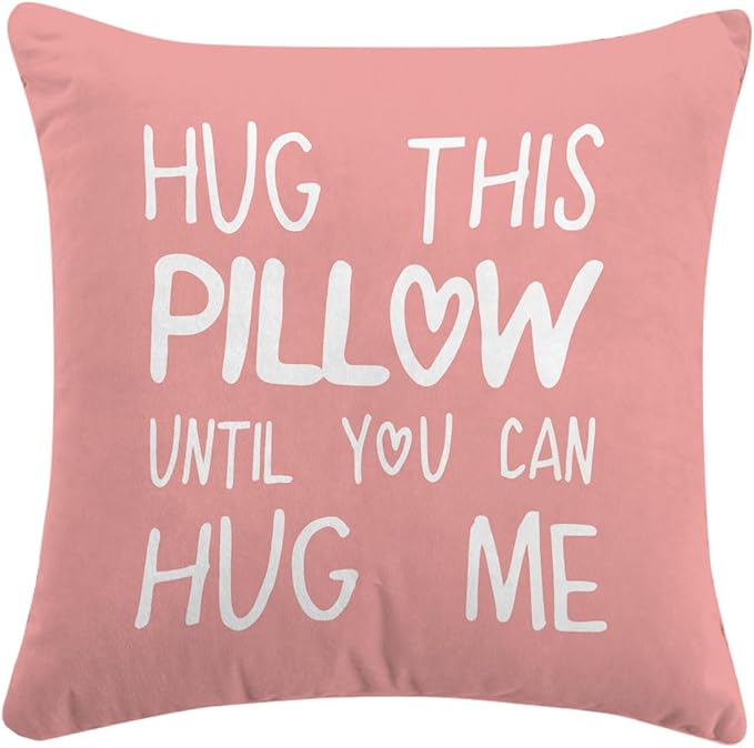 Sufamb Hug This Pillow Until You Can Hug Me Throw Pillow Covers Decor, 18'' x 18'' Pillow case, Boyfriend Girlfriend Birthday Gifts，Long Distance Relationships Gifts， Valentine's Day Gifts (Pink)