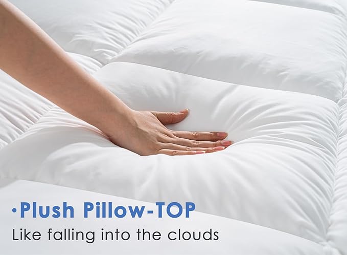 Marine Moon Mattress Topper King, Cooling Plush Pillow Top, Extra Thick Hotel Quality Down Alternative Filled, Softest Fluffy Mattress Toppers for Back Pain