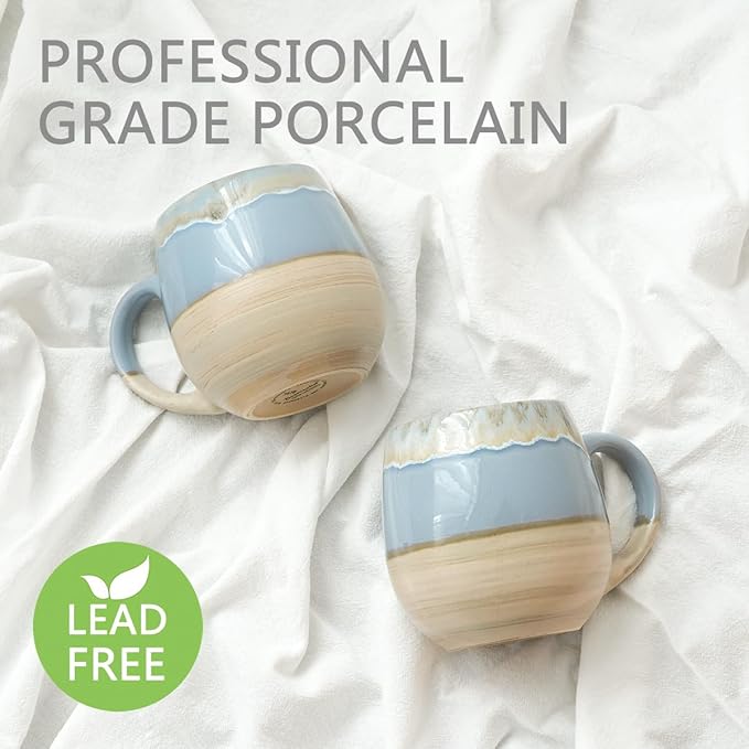 Bosmarlin Large Ceramic Coffee Mugs Set of 2, 21 Oz, Dishwasher and Microwave Safe, Big Oversized Cup with Handle for Wome/Men, Reactive Glaze (Light Blue)