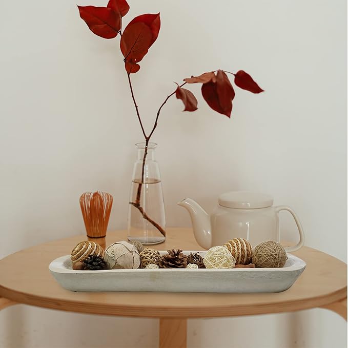 S-SNAIL-OO Decorative Bowl Vintage Wooden Dough Bowls Hand Carved, Farmhouse Country, Restaurant, Cafe Decoration, Place Bread, Fruit, Aromatherapy. (20x6x2in(White))