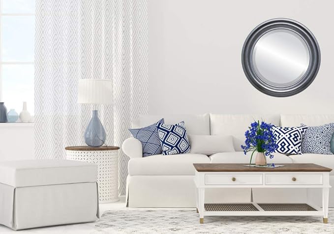 OVALCREST Round Beveled Wall Mirror for Home Decor - Philadelphia Style - Black Silver - 34x34 Outside Dimensions