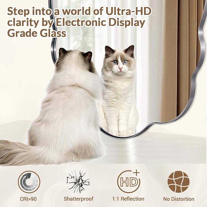 ANDY STAR Brushed Nickel Bathroom Mirror, 24x36 Inch Silver Asymmetrical Wall Mirror, Oval Bathroom Vanity Mirror, Unique Irregular Wall Mirror with Sophisticated Curved Design
