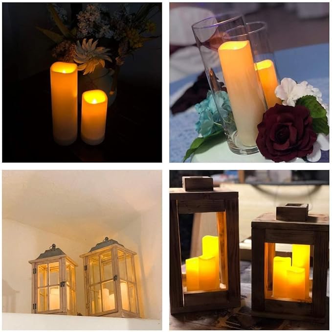 Aignis 24pcs Flameless LED Candles Battery Operated with 10-Key Remote Timer, Outdoor Waterproof Electric Lights, Warm Flickering Glow for Cozy Home/Wedding/Holiday Décor (D2.2'' x H4''/5''/6''/7'')