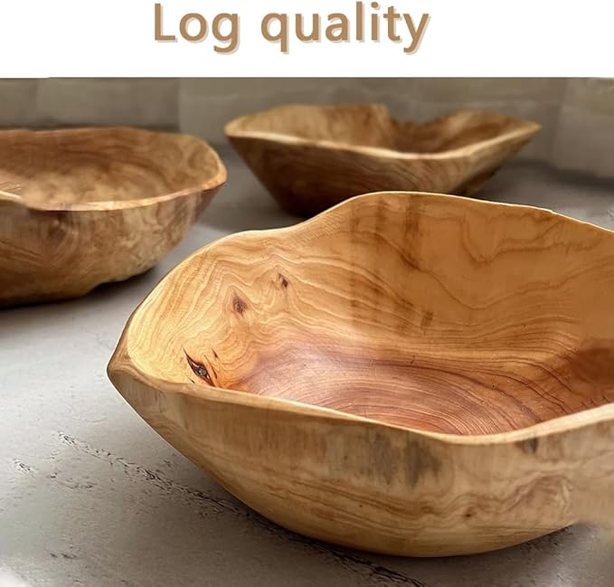 Wood Salad Bowl - Decorative Handmade Natural Wooden Irregular Serving Bowl for Fruits, Salads, Candy and Snack (8" - 10" diameter)