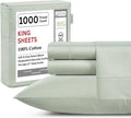 King Bed Sheets Deep Pocket King Sheet Set, 1000 Thread Count Long Staple Fully Elasticated 100% Cotton Sheet & Pillowcase sets, Machine Wash No Pill Naturally Breathable Cotton Bedding- Mineral