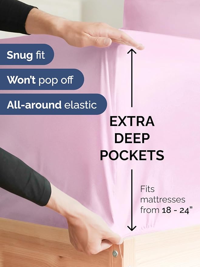 Extra Deep Twin XL Sheet Set - 4 Piece Breathable and Cooling Sheets - Hotel Luxury Bed Sheets Set - Easy Fit - Soft, Wrinkle Free and Comfy Sheets Set - Light Pink Sheet Set with Extra Deep Pockets