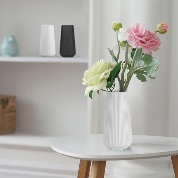 Grey Ceramic Vase, GUKJOB Small Cute Flower Vase for Pampas Grass, Home, Living Room, Dining Table, Farmhouse, Office Decor, Bedroom, Table, and Kitchen Shelf (Grey)
