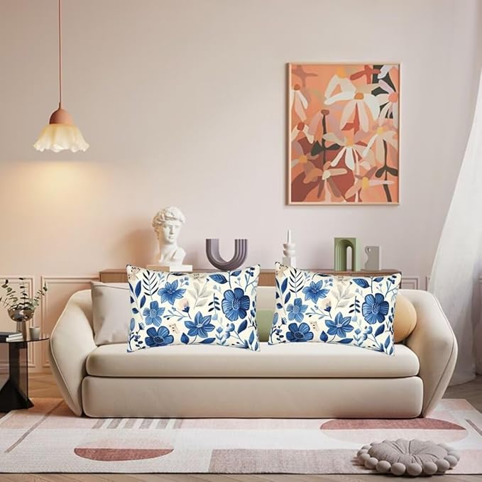 Outdoor Pillows Blue Pillow Covers 31x47 Inch Set of 2 Throw Pillow Covers, Scandinavian Throw Pillows, Lumbar Pillows Cushion Covers Decorative Pillow Covers for Couch Garden Patio Furniture J334