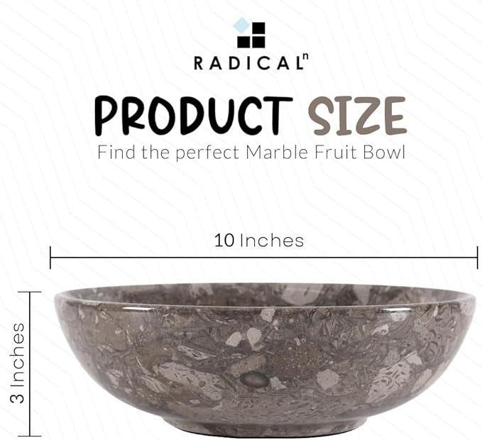 Radicaln Marble Fruit Bowl 10" Inches Oceanic Handmade Fruit Dish for Kitchen Counter, Decorative Bowl for Dining Table, Coffee Table Centerpiece, Banana Holder, Home Decor Accent & Candy Bowl
