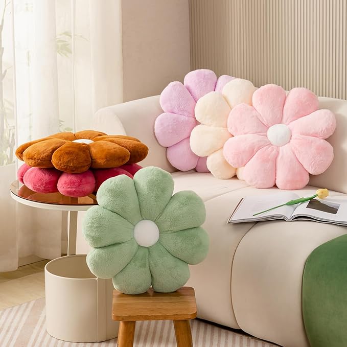 Pink Flower Pillow, 25.5In Flower Shaped Pillow Decorative Throw Pillows, Cute Pink Daisy Pillow,Floor Pillows for Sitting, Room Decor & Plush Pillow for Bedroom Couch Chair (65CM Pink)